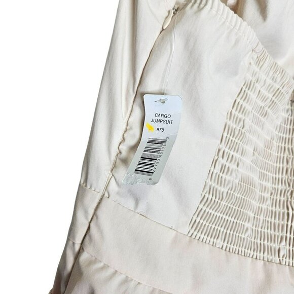 Justify Womens Cargo Jumpsuit With Shirred Smocked Back & Pockets Stone Cream - Picture 4 of 16